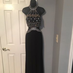 Escape long blk beaded dress